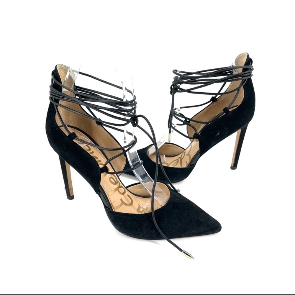 Sam Edelman black lace up Helaine suede pumps
